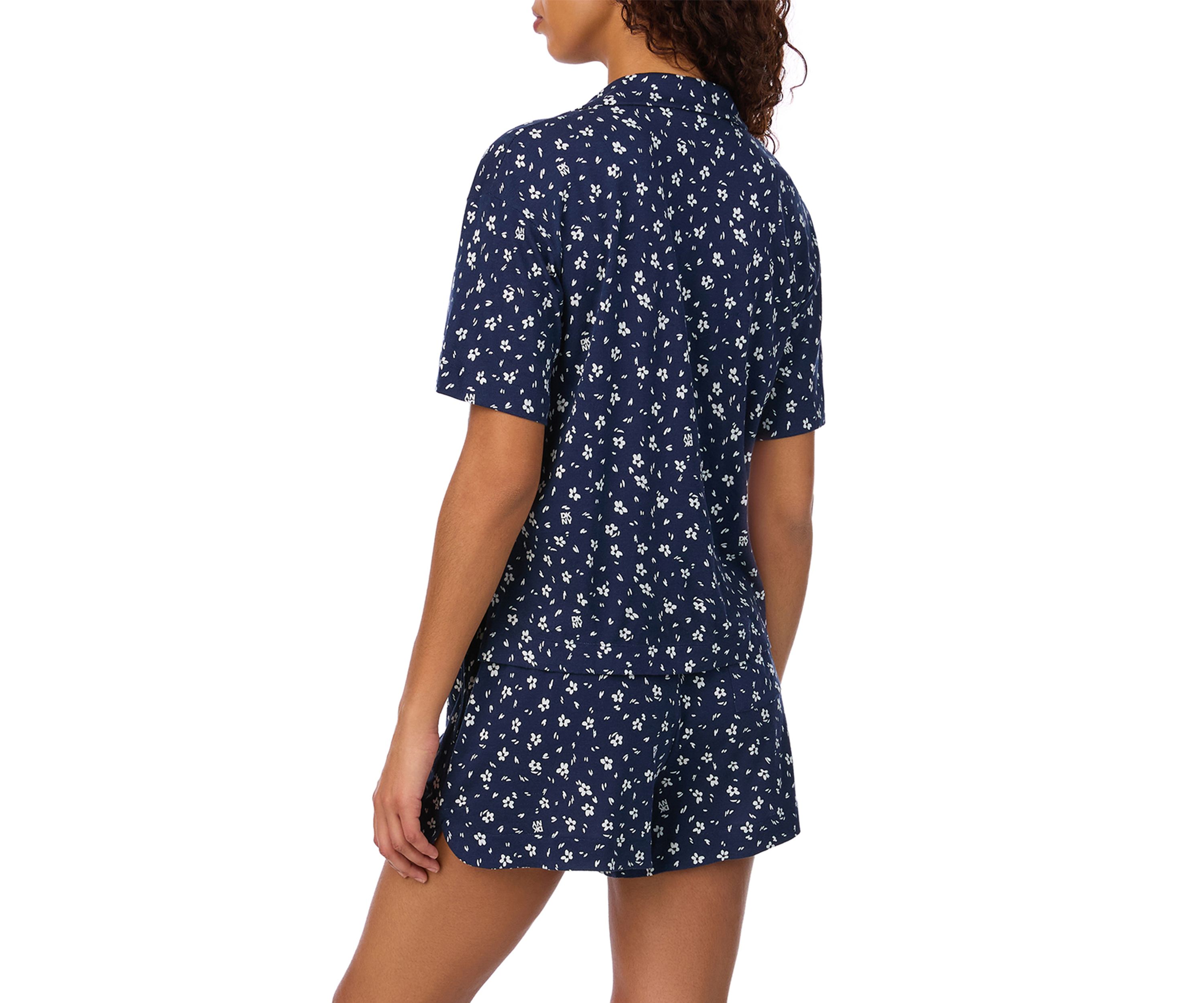Womens Short Sleeve Notch Collar Short and Boxer Shorts Pajama Set