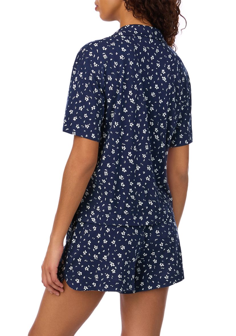 Womens Short Sleeve Notch Collar Short and Boxer Shorts Pajama Set