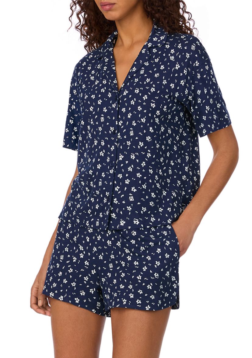 Womens Short Sleeve Notch Collar Short and Boxer Shorts Pajama Set