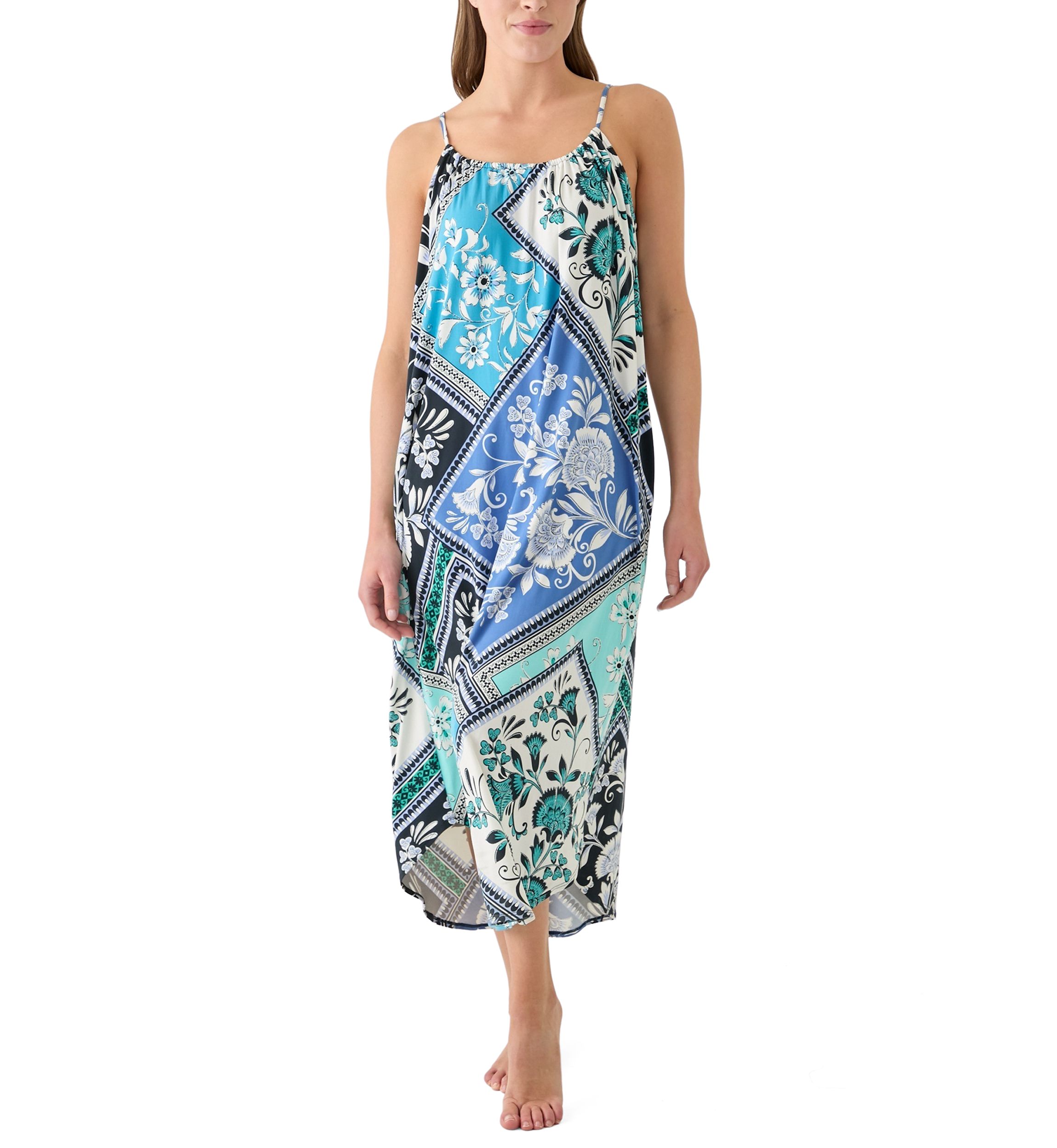 Womens Printed Knit Midi Nightgown