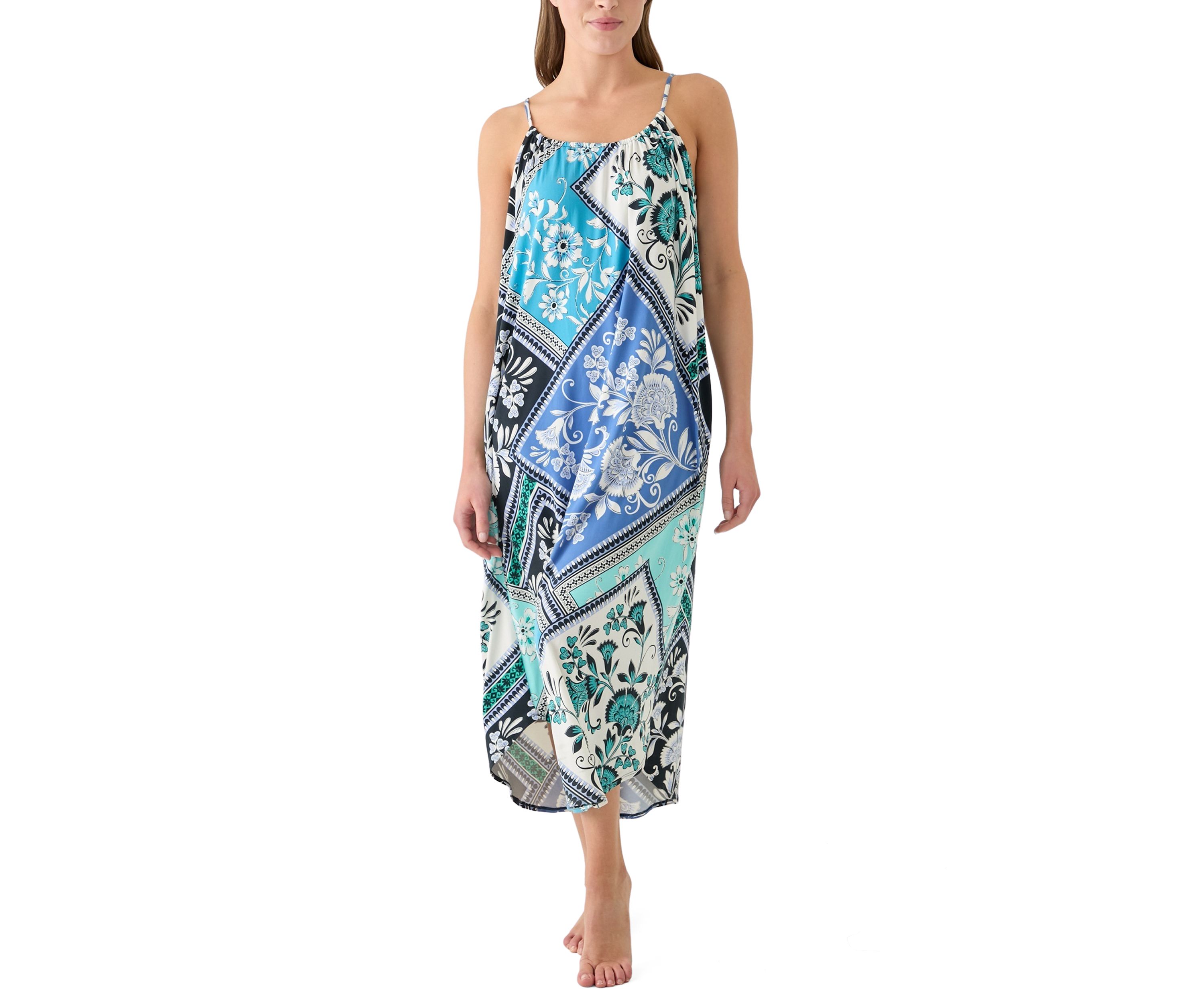 Womens Printed Knit Midi Nightgown