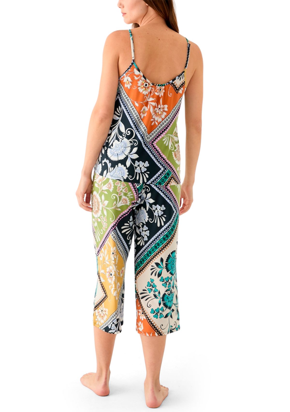 Womens Satin Cropped Printed Pajama Set