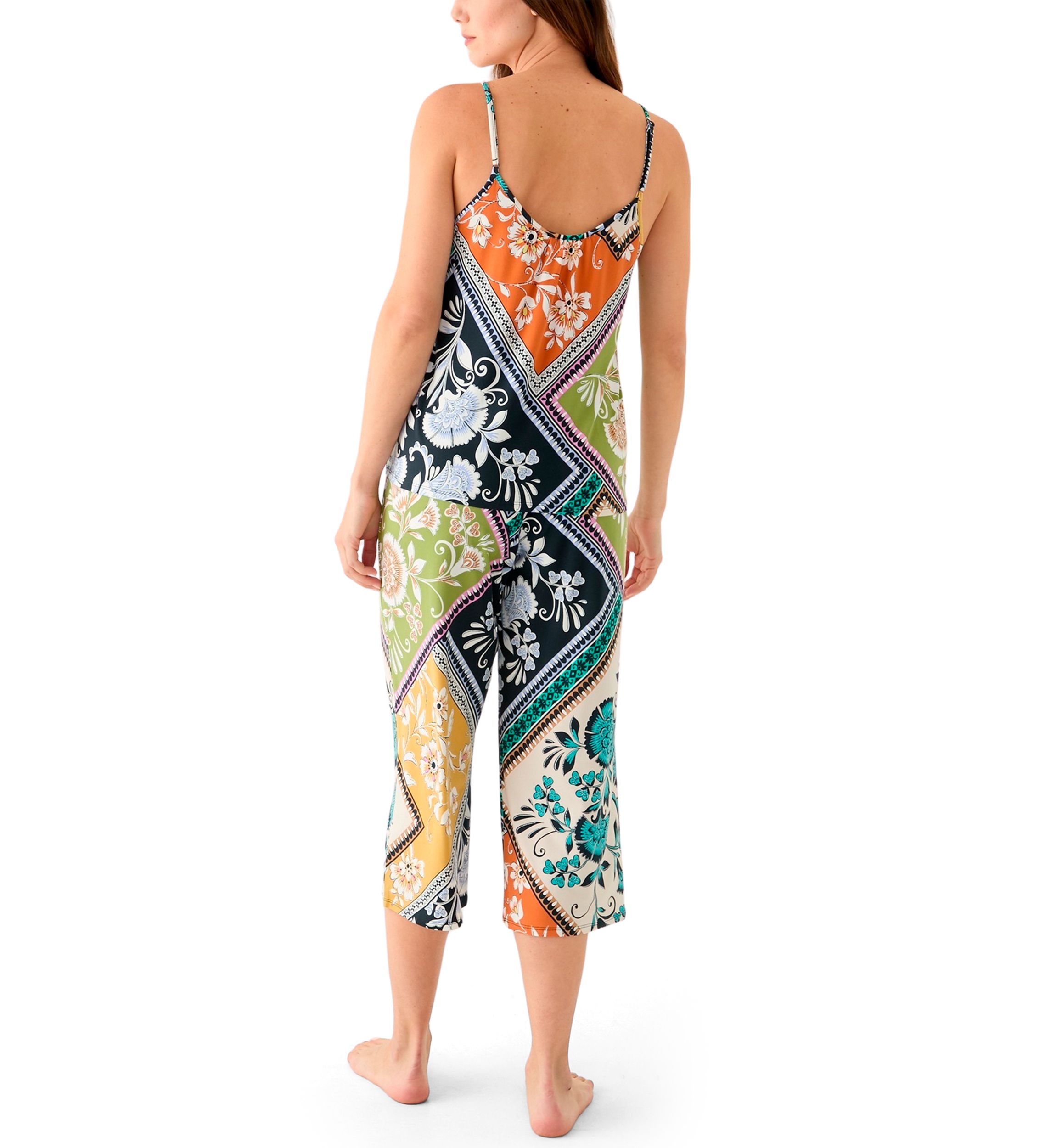 Womens Satin Cropped Printed Pajama Set