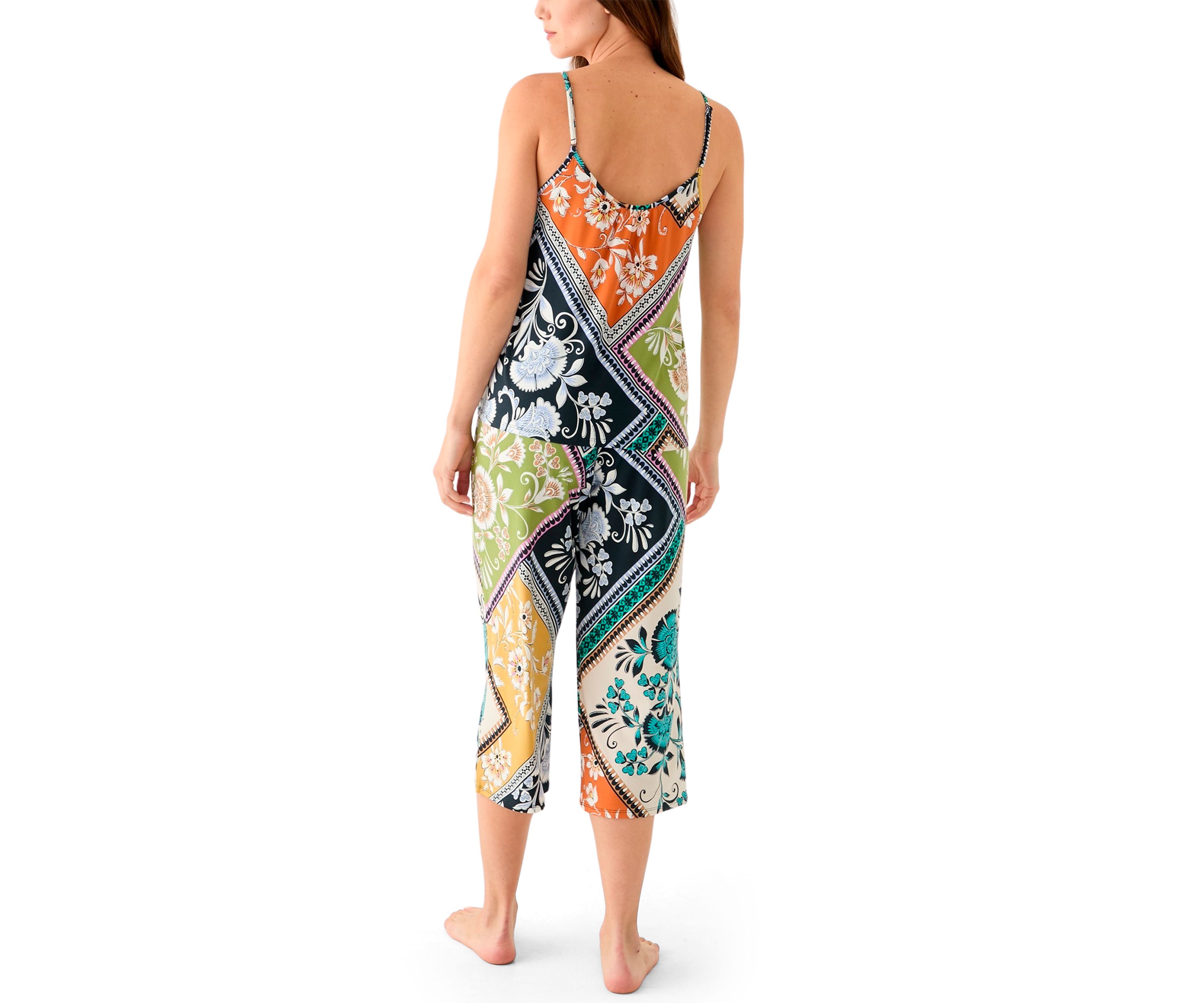 Womens Satin Cropped Printed Pajama Set