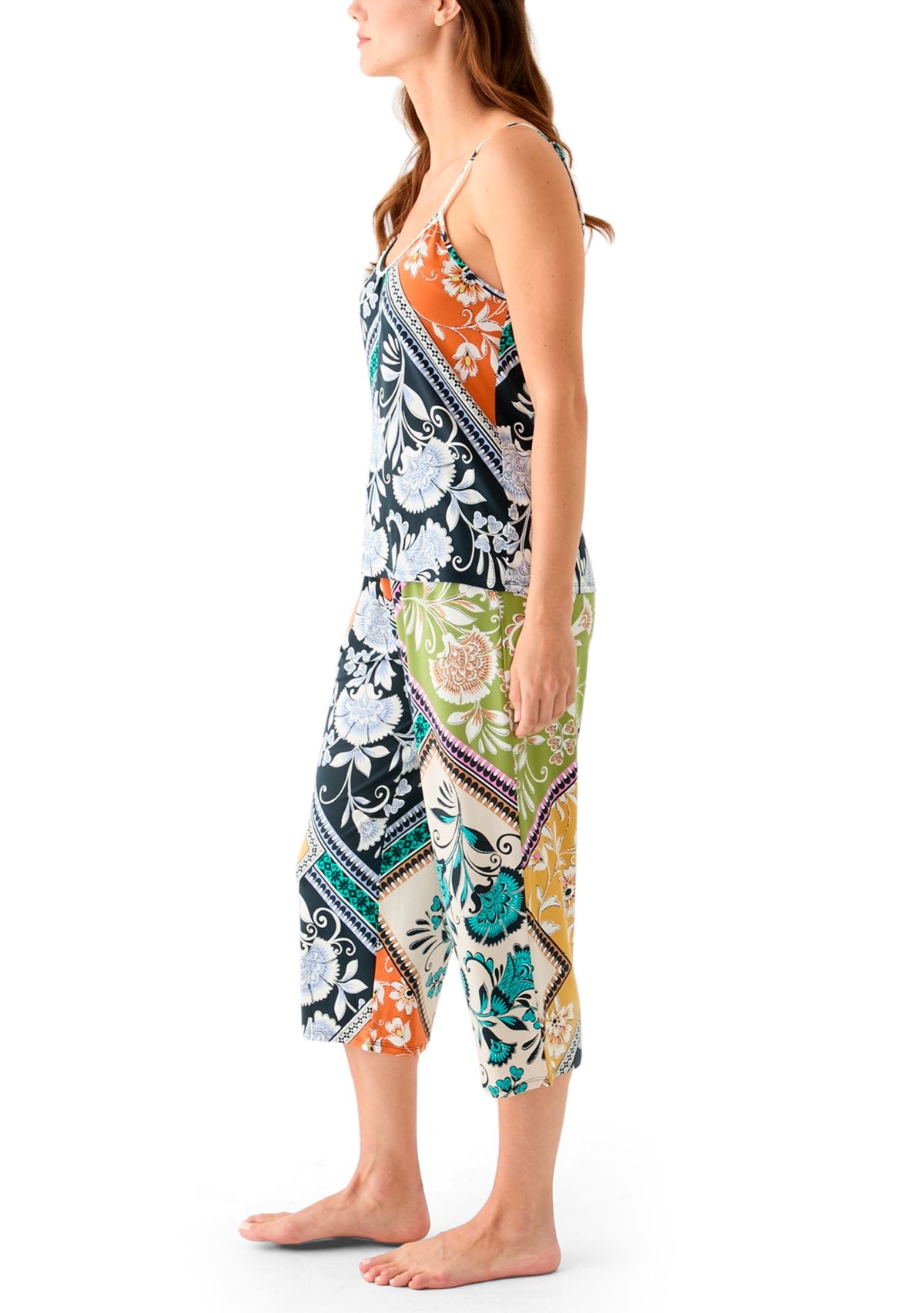 Womens Satin Cropped Printed Pajama Set