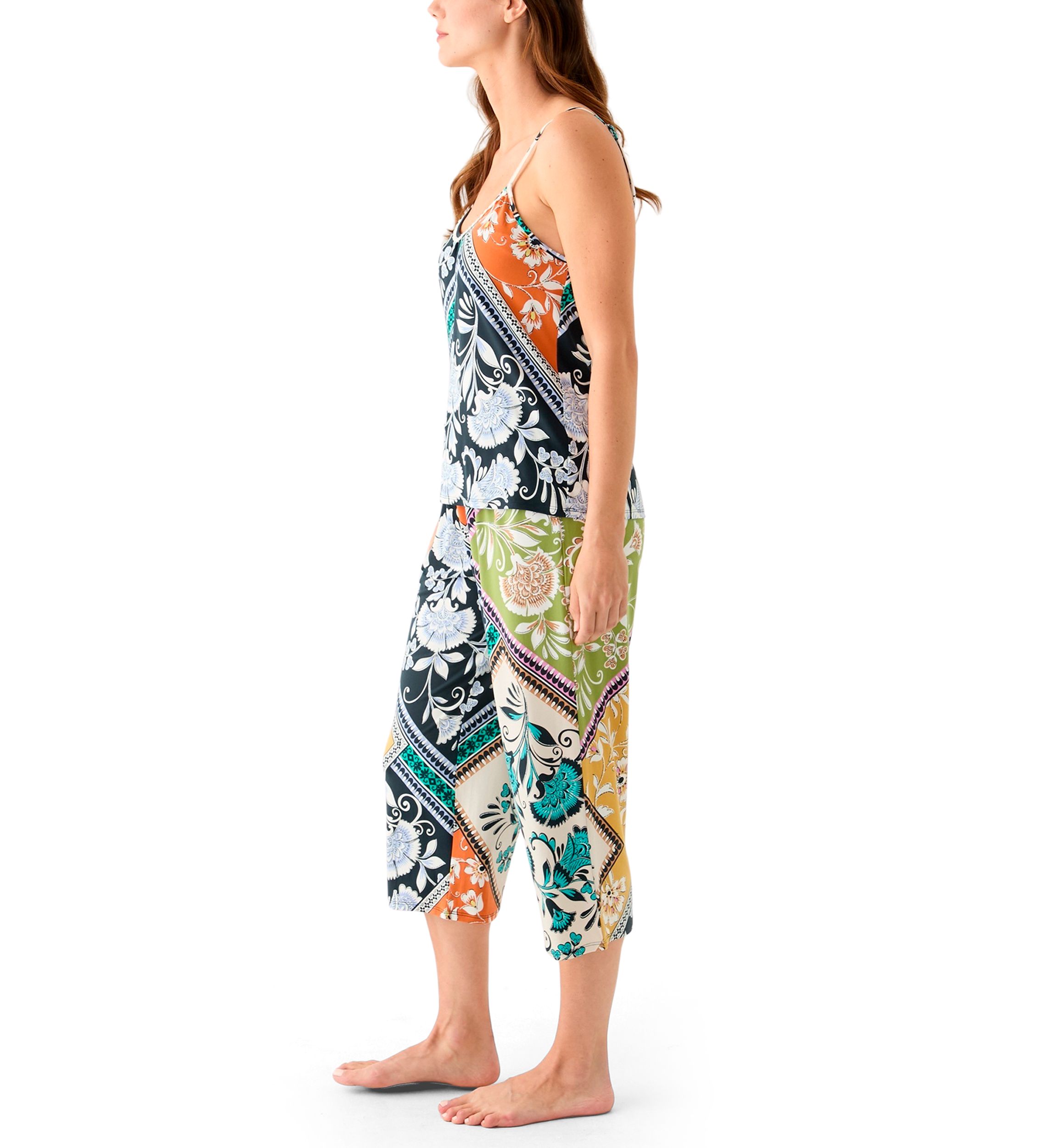 Womens Satin Cropped Printed Pajama Set