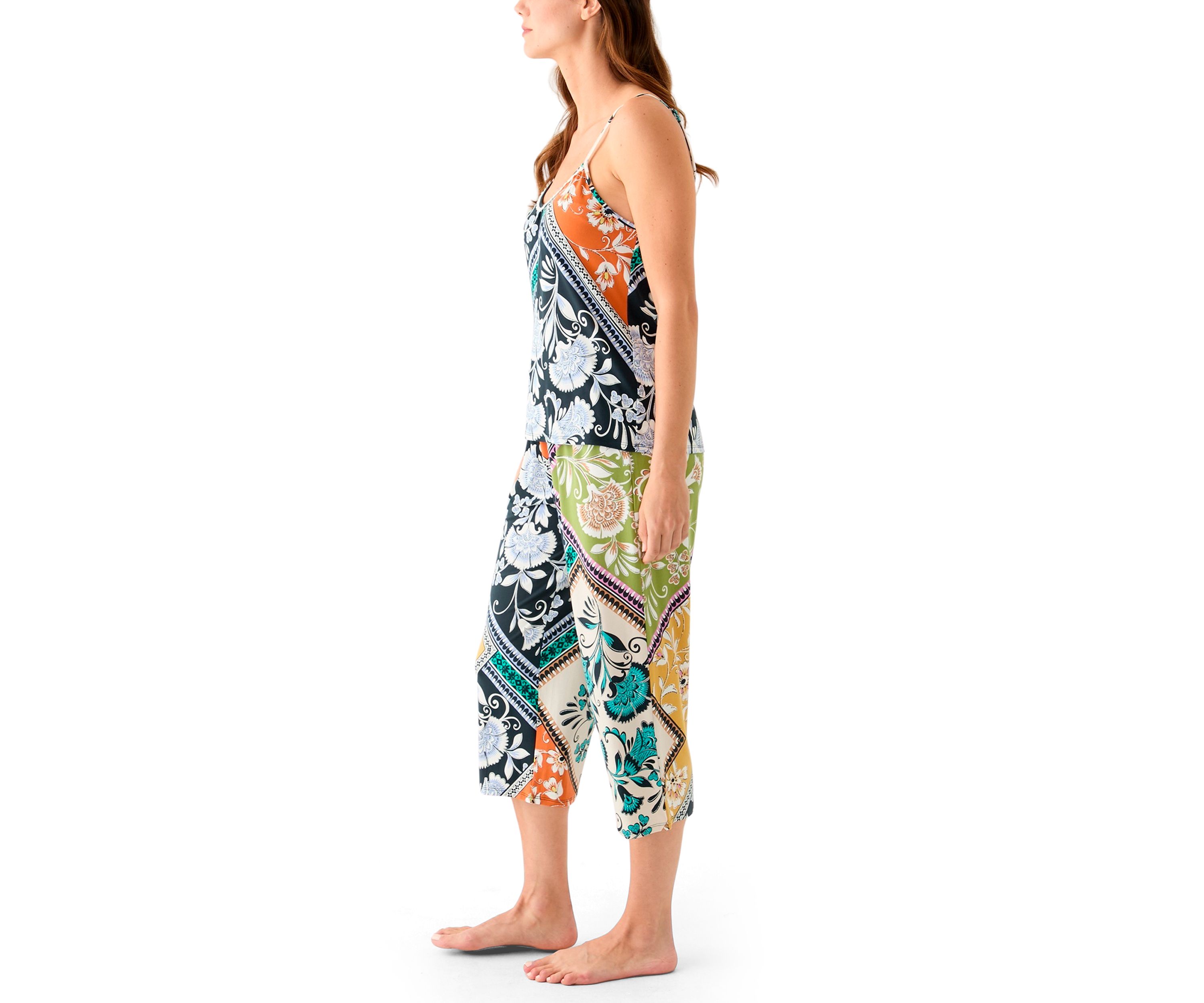 Womens Satin Cropped Printed Pajama Set