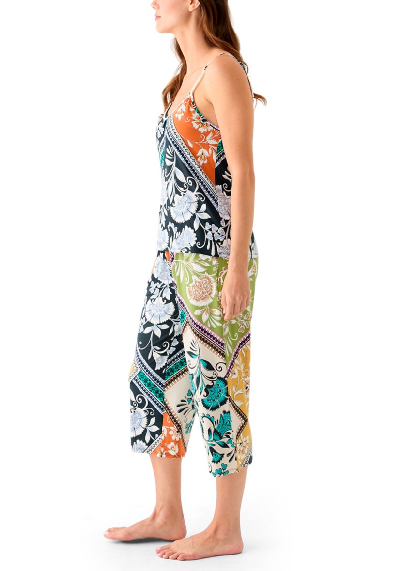 Womens Satin Cropped Printed Pajama Set