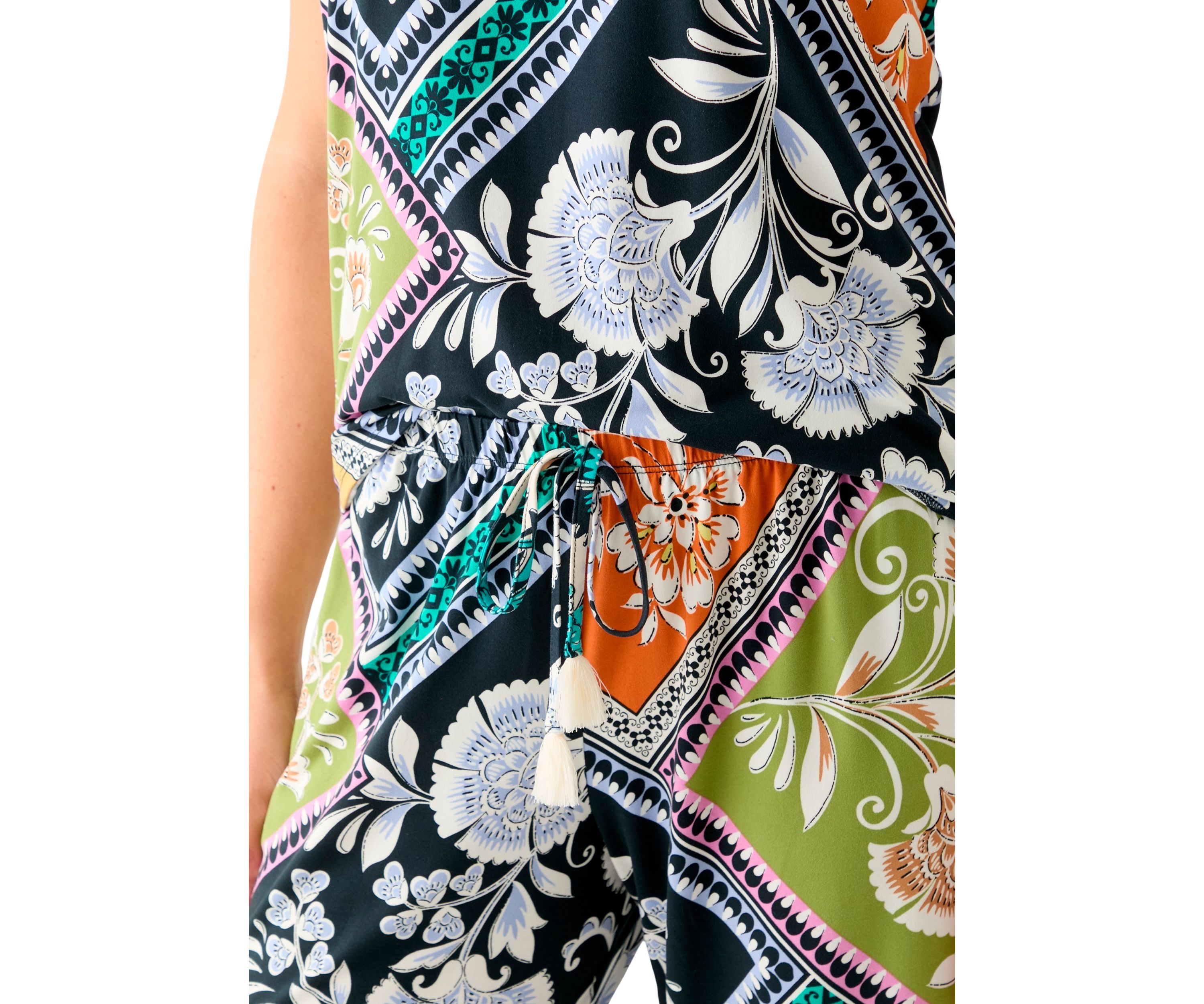Womens Satin Cropped Printed Pajama Set