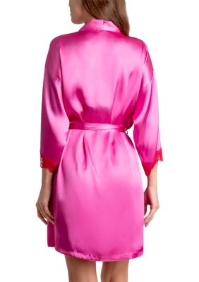 Satin Robe with Contrasting Lace Details
