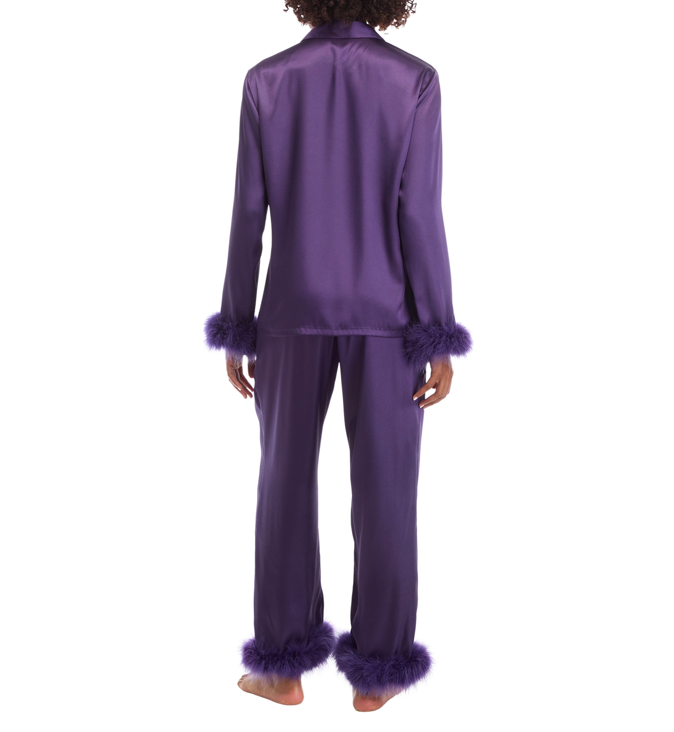 Satin Fur Trim Pajama Set