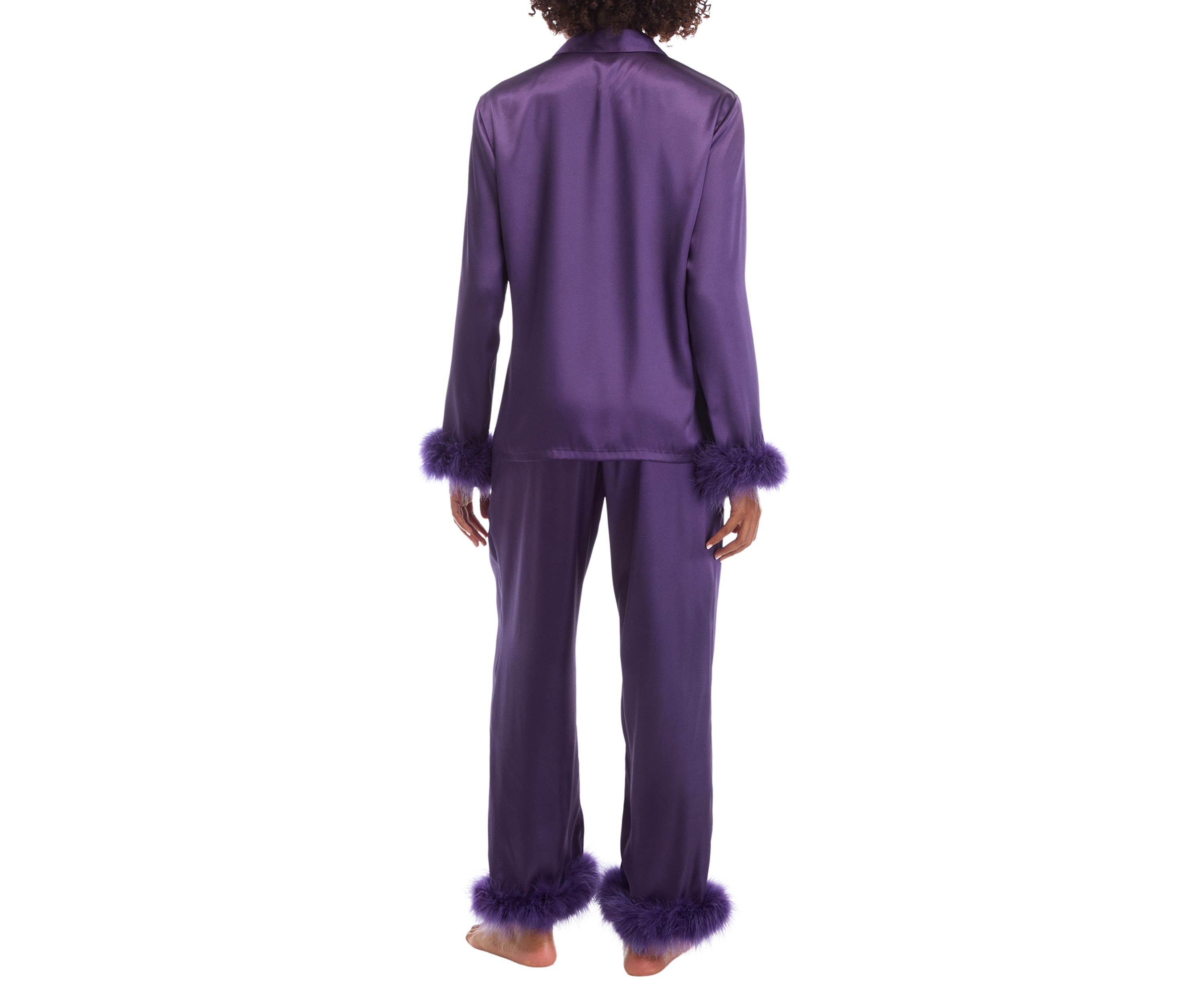 Satin Fur Trim Pajama Set