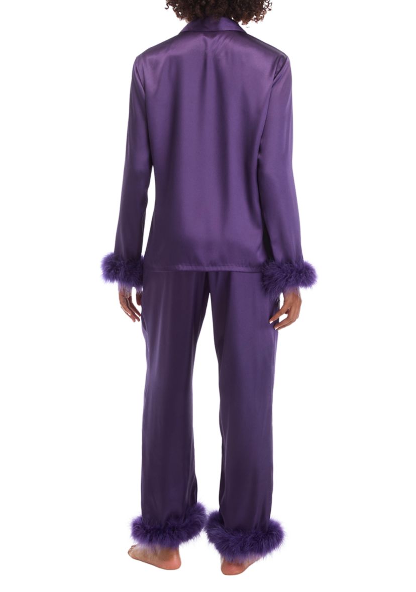 Satin Fur Trim Pajama Set