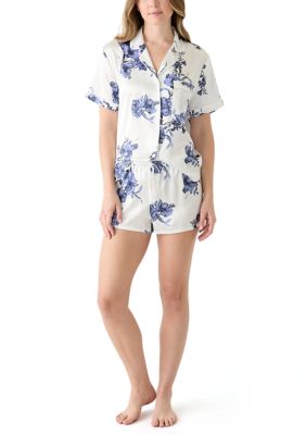 Linea Donatella Women's Floral Satin Pajama Set, Ivory, XL