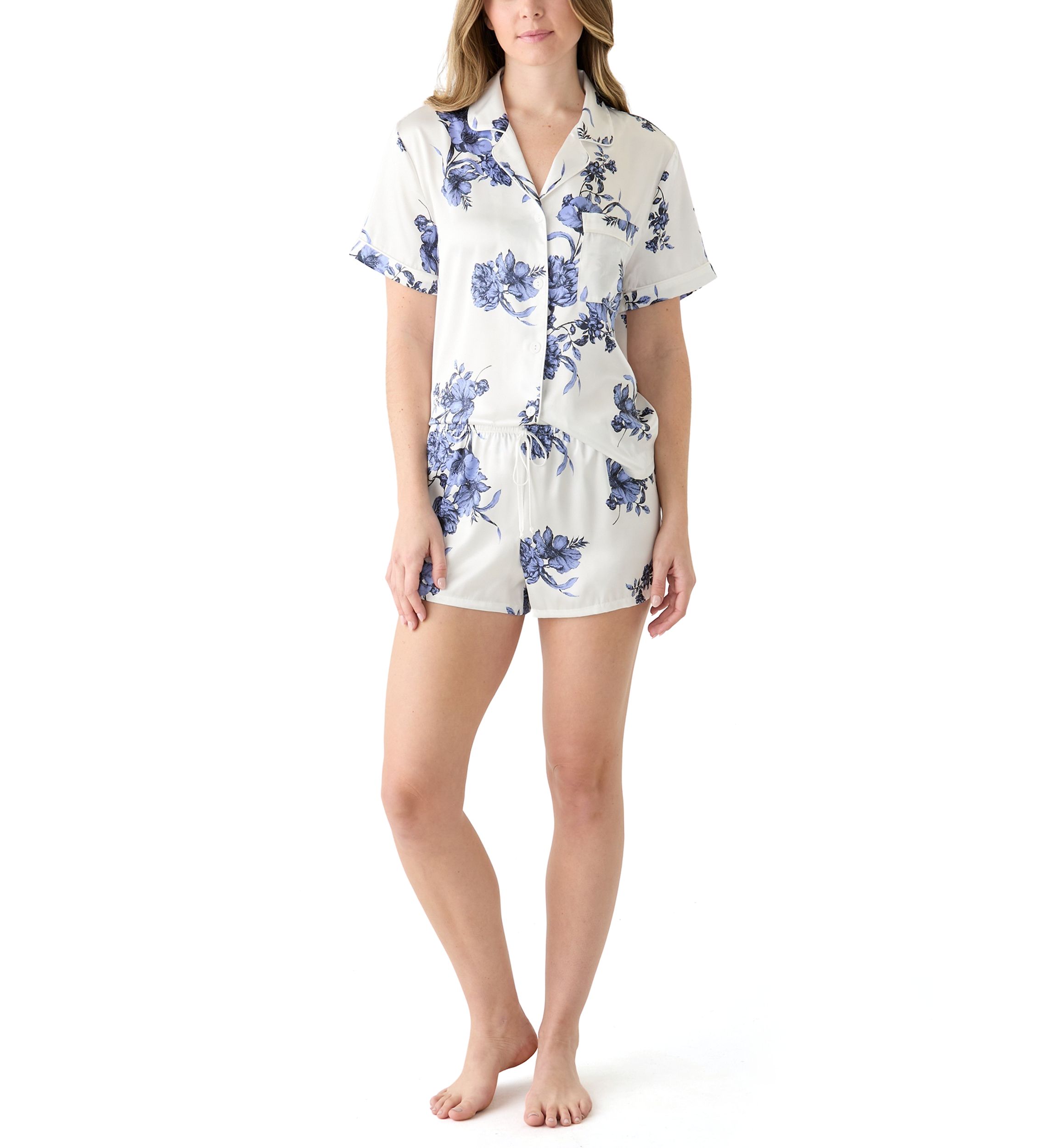 Floral 	  Satin Pajama Set 