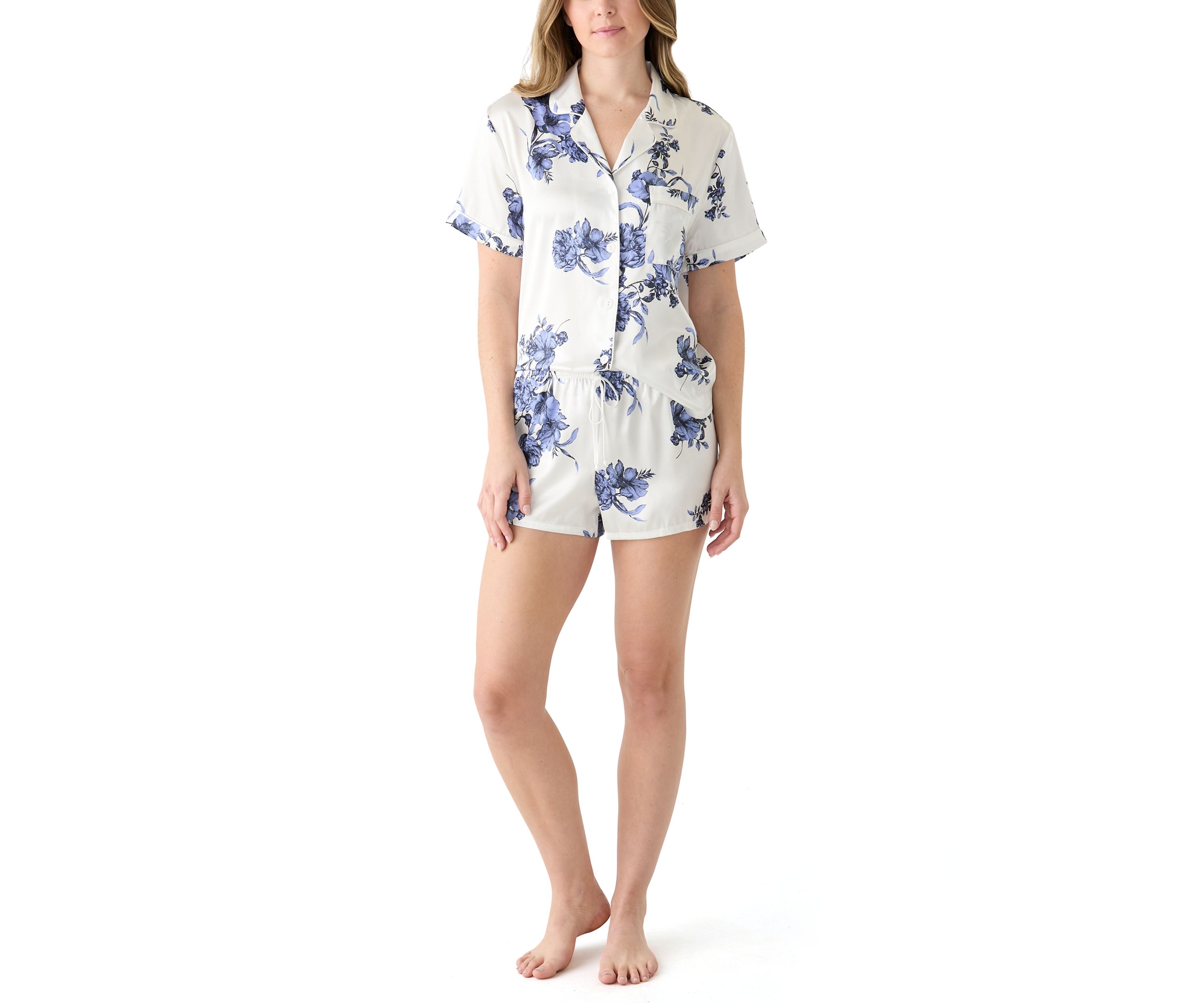 Floral 	  Satin Pajama Set 