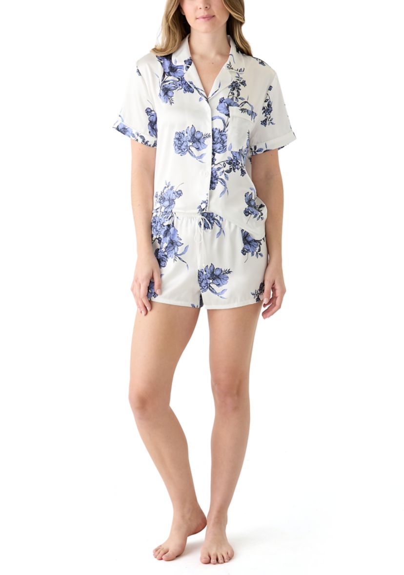 Floral 	  Satin Pajama Set 