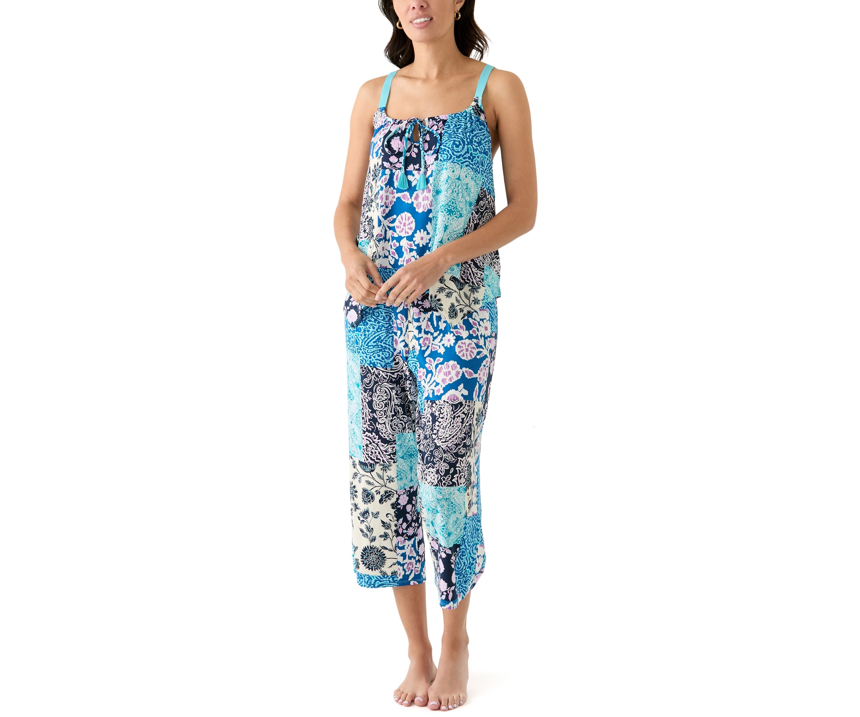 Sharkbite Printed Cropped Knit Pajama Set