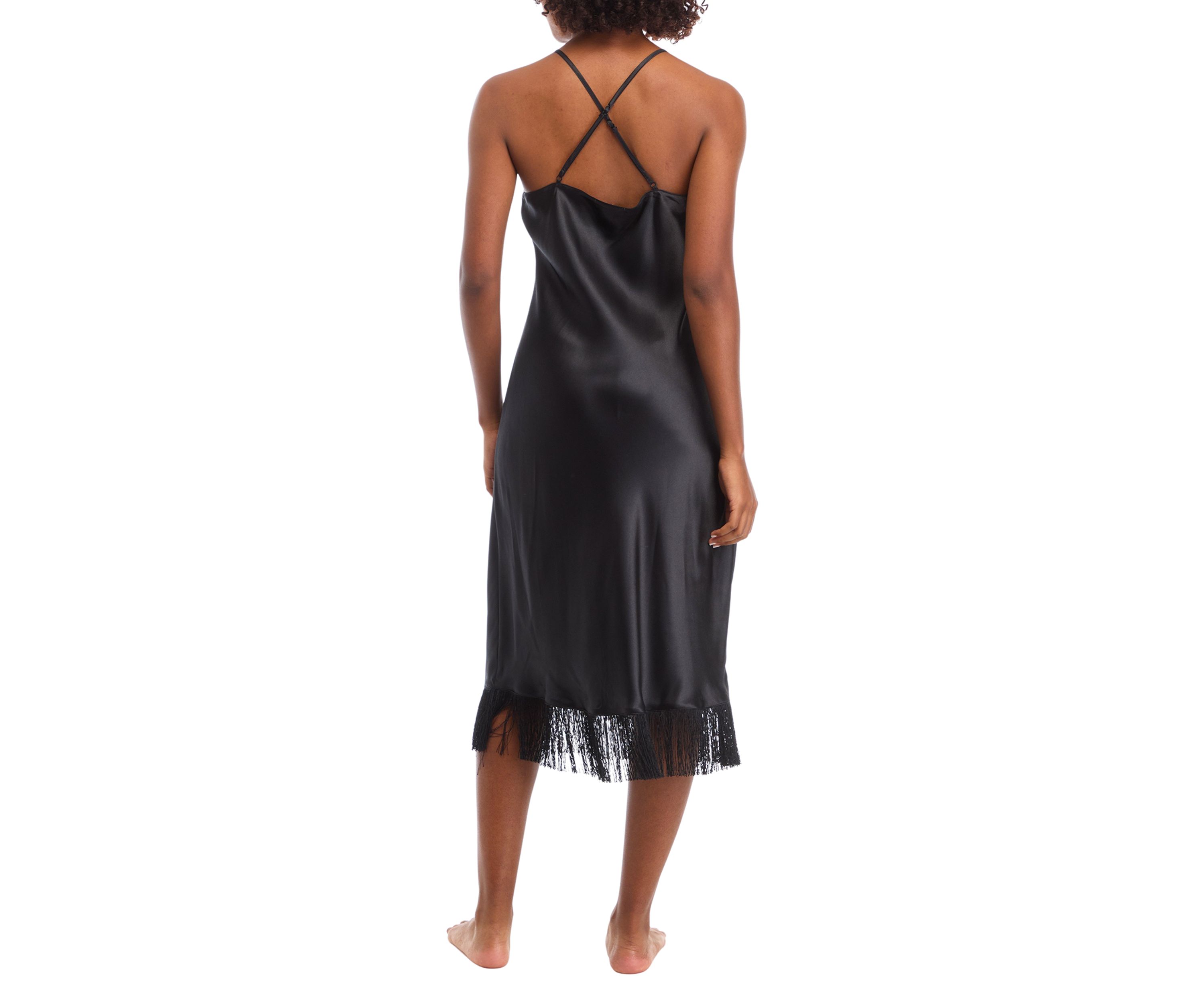 Womens Satin Midi Gown with Fringe 