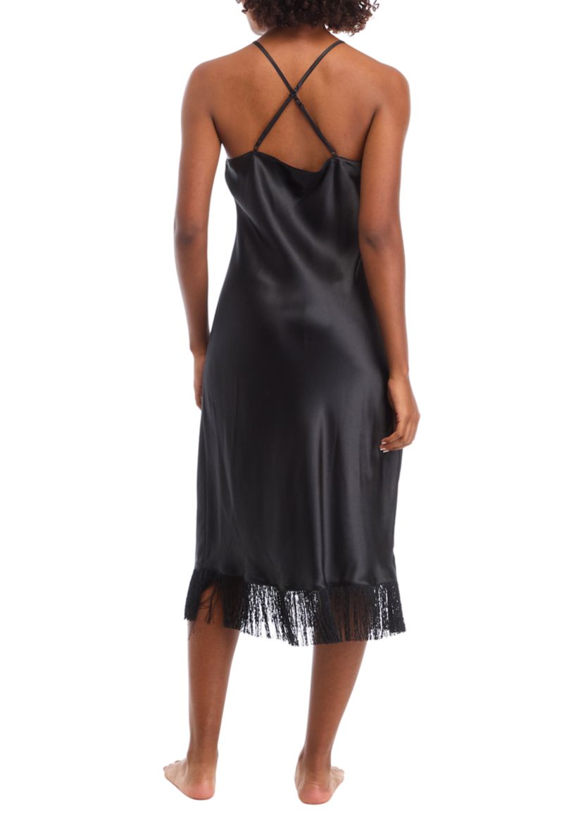 Womens Satin Midi Gown with Fringe 