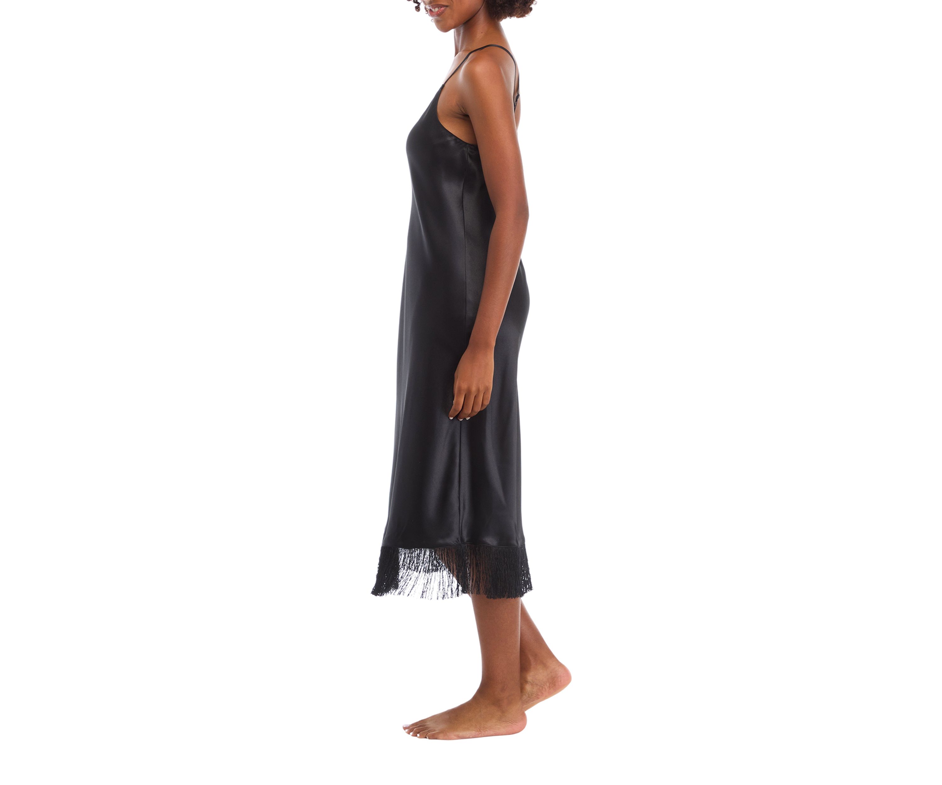 Womens Satin Midi Gown with Fringe 