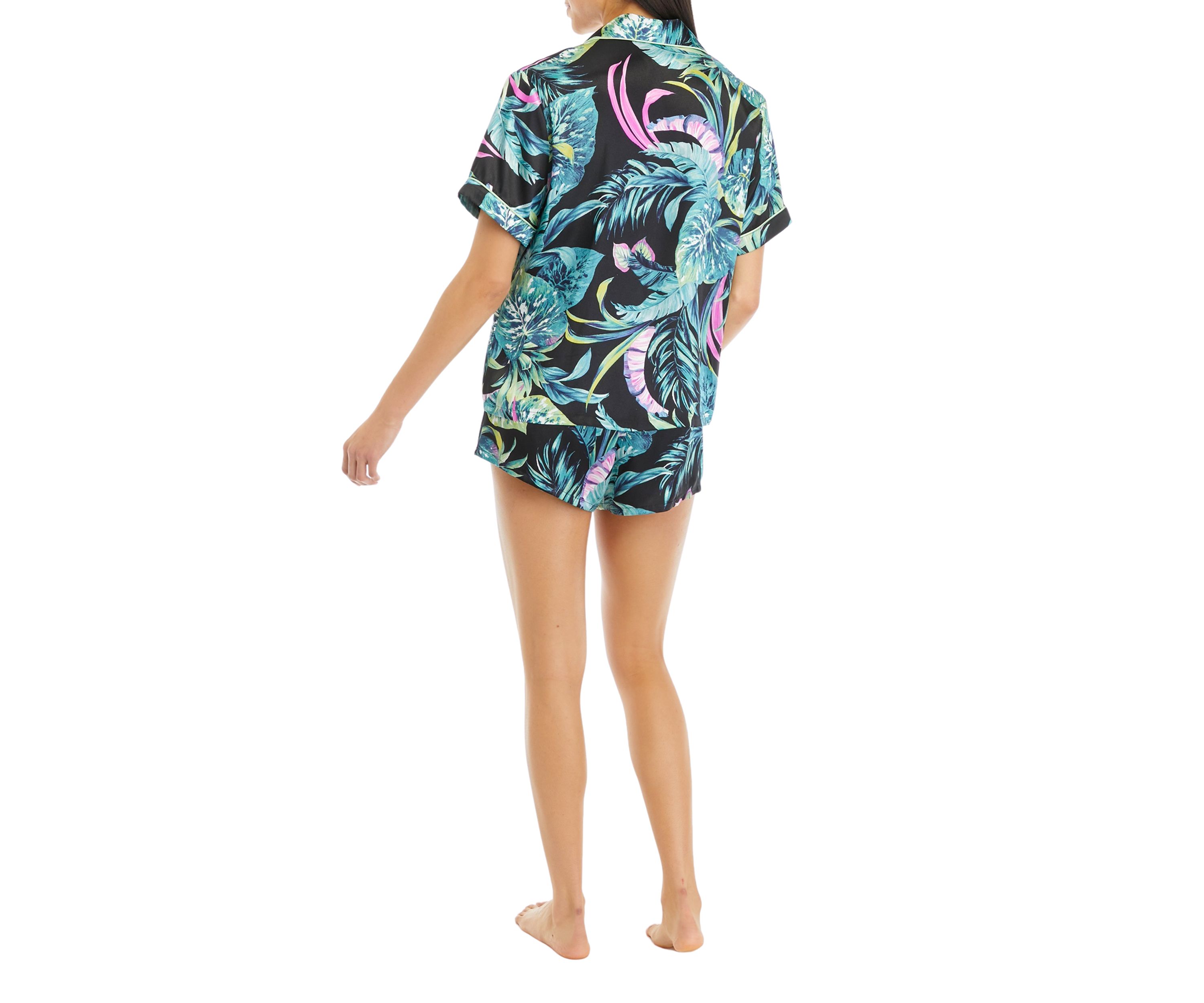 Satin Printed Short Sleeve Top and Shorts Pajama Set