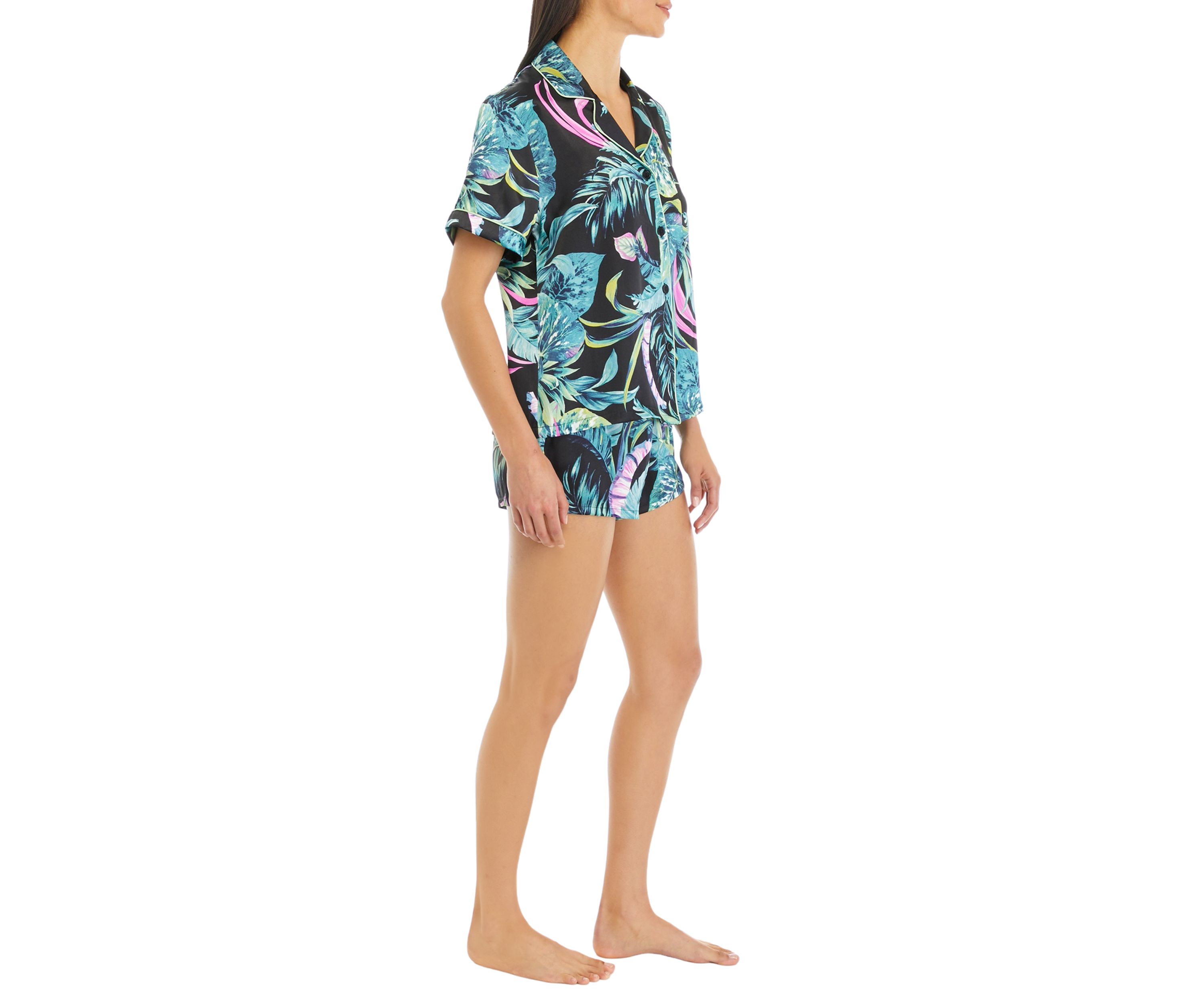Satin Printed Short Sleeve Top and Shorts Pajama Set