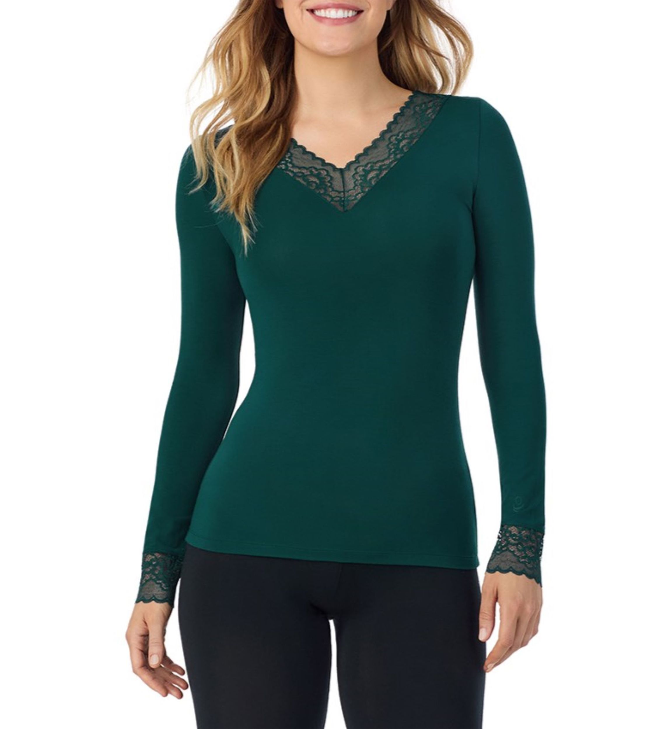 Womens Softwear with Stretch Lace Long Sleeve V-Neck Shirt