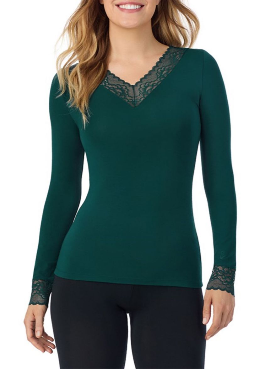 Womens Softwear with Stretch Lace Long Sleeve V-Neck Shirt