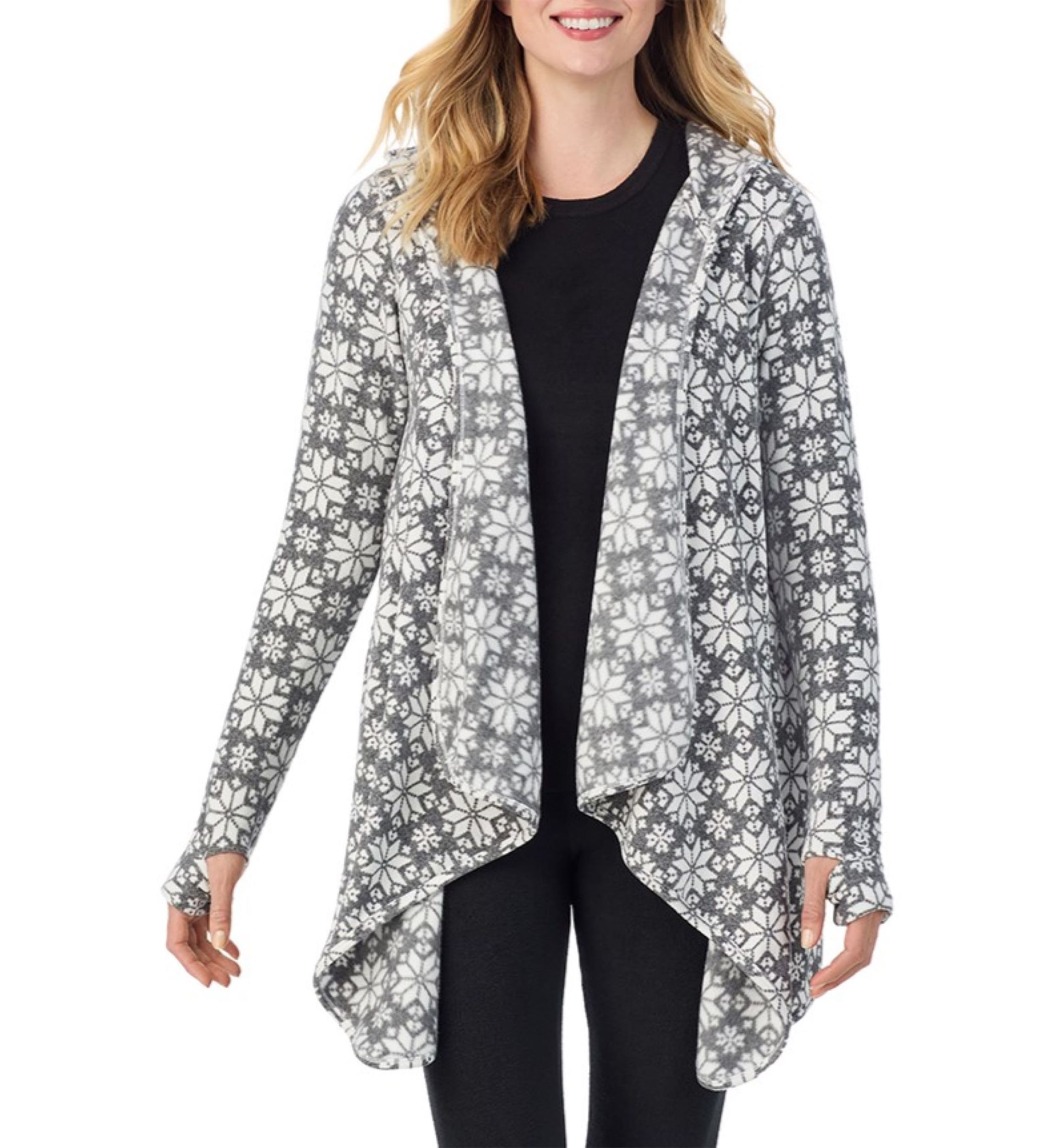 Womens Fleecewear with Stretch Long Sleeve Hooded Wrap