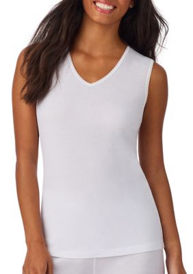 Cuddl Duds Women's Softwear Lace Edge V-Neck Tank Top, White, XL