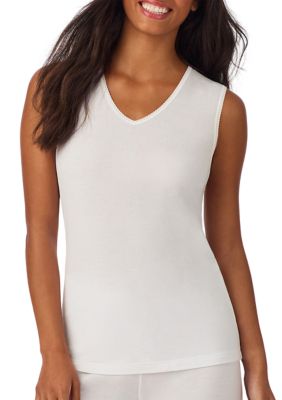 Cuddl Duds Women's Softwear Lace Edge V-Neck Tank Top, Ivory, XL