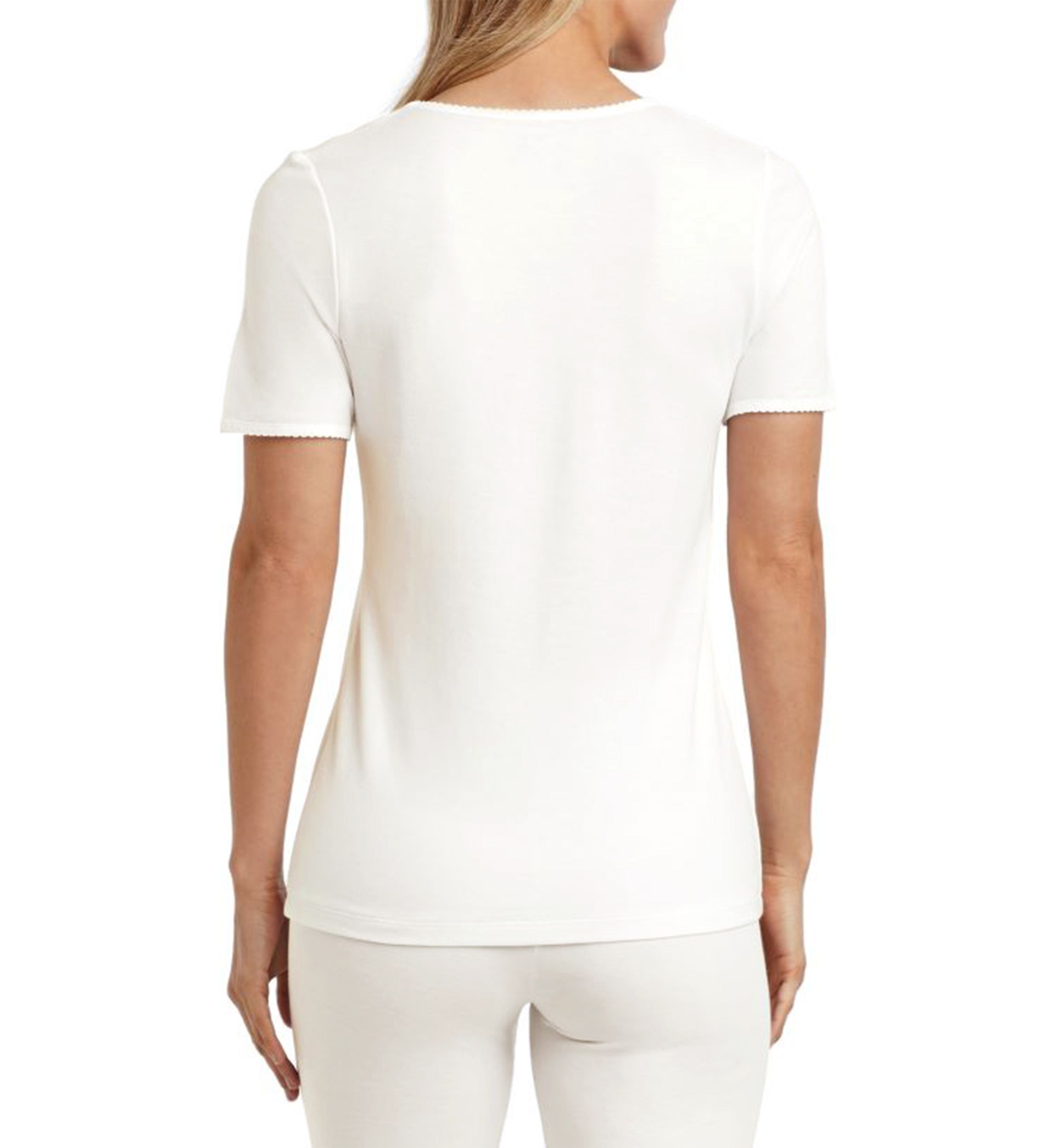 Womens Softwear Lace Edge Short Sleeve V-Neck Top