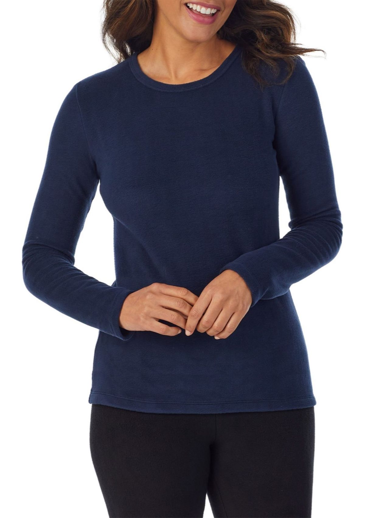 Fleecewear with Stretch Long Sleeve Crew Neck Pajama Top