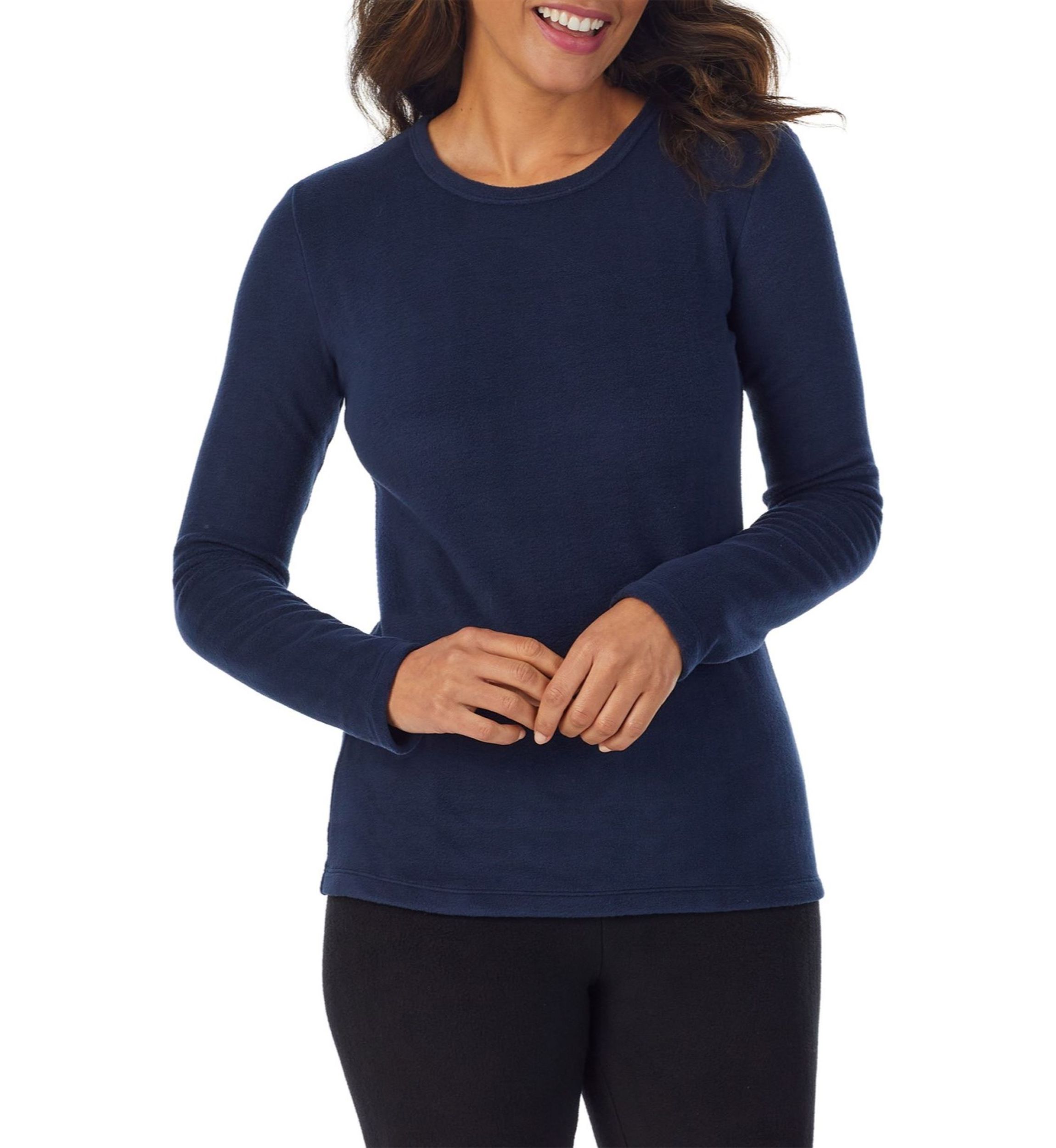 Fleecewear with Stretch Long Sleeve Crew Neck Pajama Top