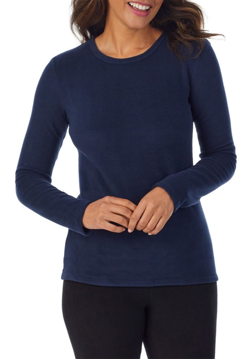 Fleecewear with Stretch Long Sleeve Crew Neck Pajama Top