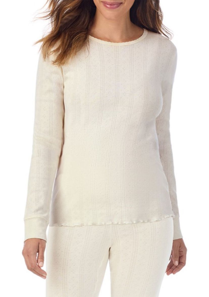 Womens Cotton Pointelle Long Sleeve Top