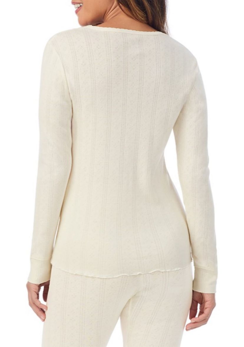 Womens Cotton Pointelle Long Sleeve Top
