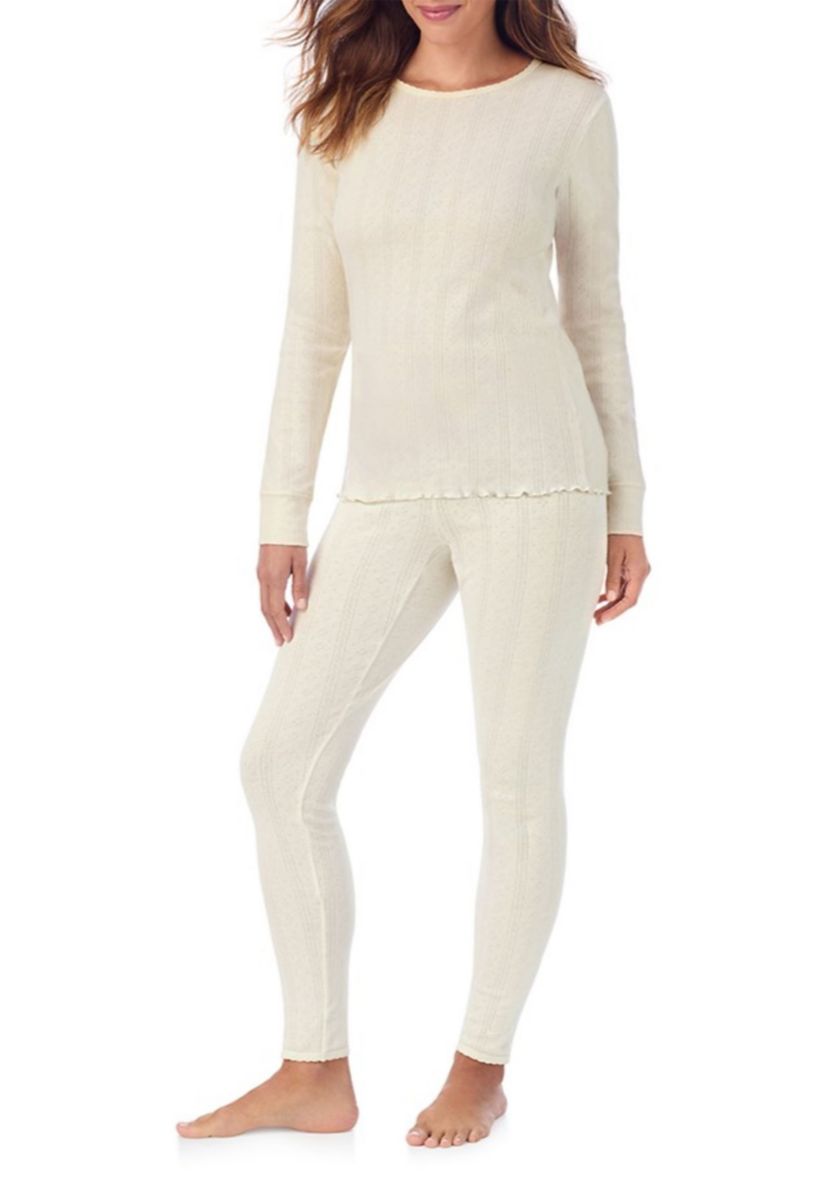 Womens Cotton Pointelle Long Sleeve Top