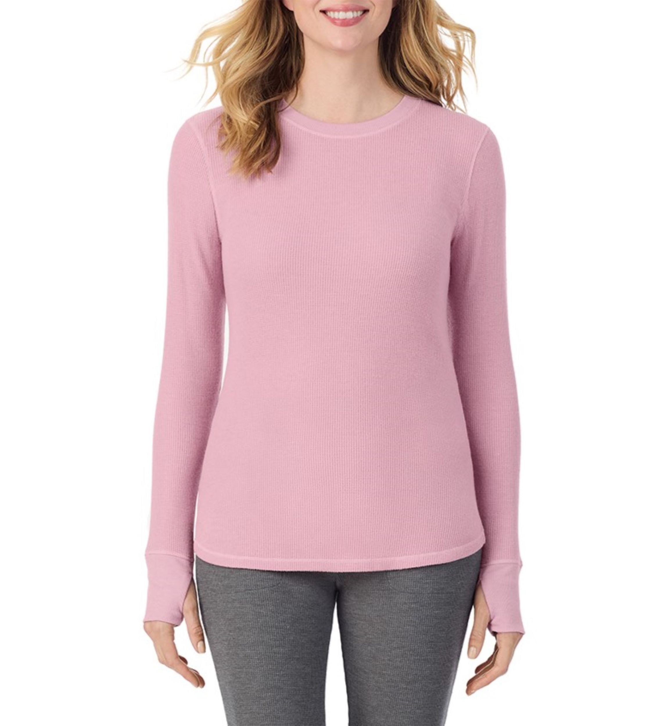 Womens Cozy Stretch Thermal Long Sleeve Crew Neck Top