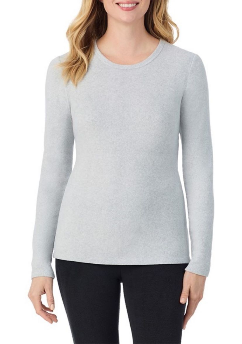 Womens Fleecewear with Stretch Long Sleeve Crew Neck Sleep Top