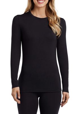Cuddl Duds Women's Softwear With Stretch Long Sleeve Crew Neck Top, Black, XL