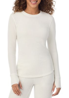 Cuddl Duds Women's Cozy Stretch Thermal Long Sleeve Crew Neck Top, Ivory, XL