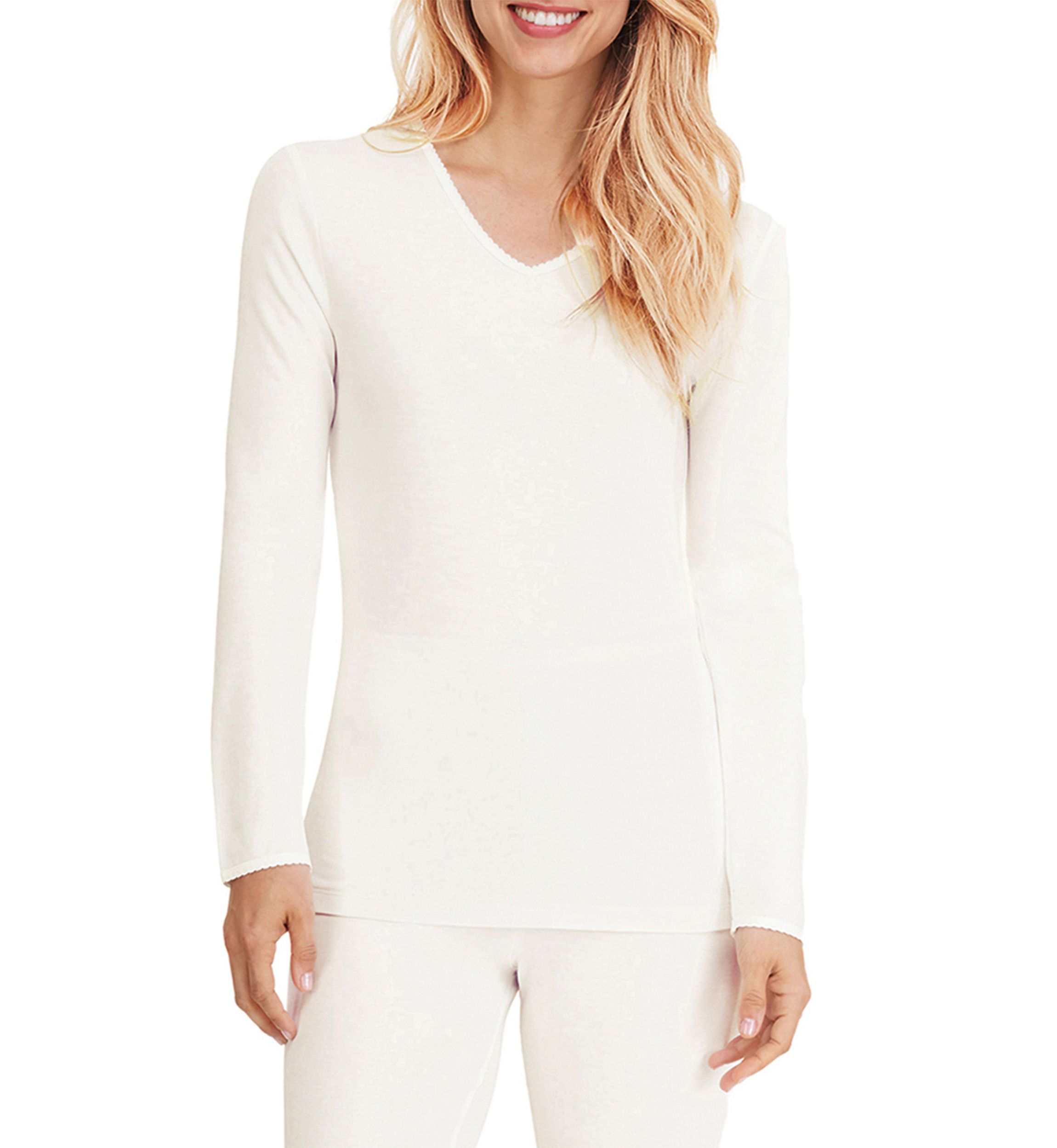 Womens Softwear Lace Edge Long Sleeve V Neck