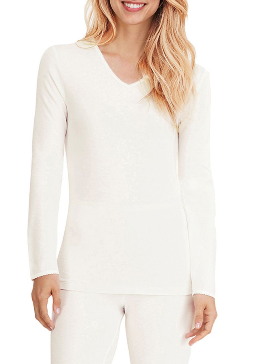Womens Softwear Lace Edge Long Sleeve V Neck