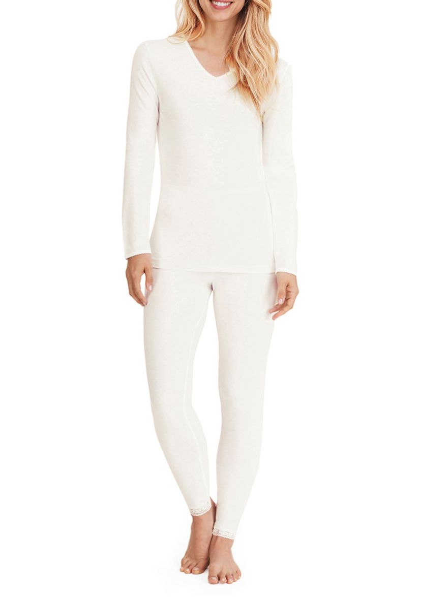 Womens Softwear Lace Edge Long Sleeve V Neck