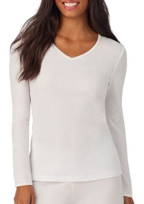Cuddl Duds Women's Softwear Lace Edge Long Sleeve V-Neck Top