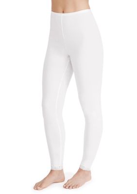 Cuddl Duds Women's Softwear Lace Edge Leggings, White, XL