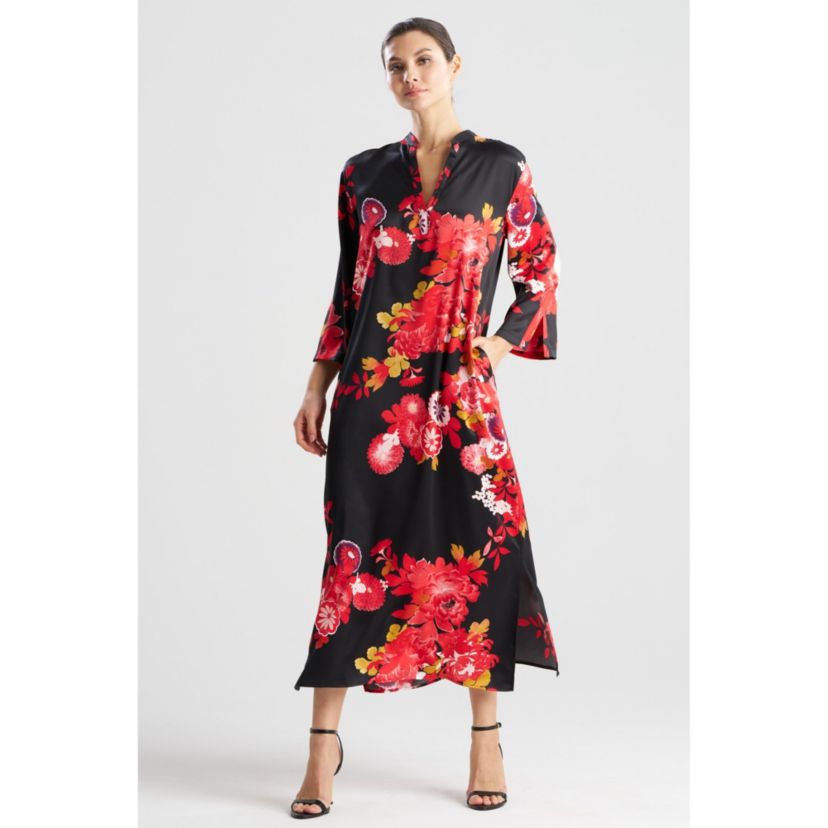 Empress - Printed Satin Mandarin Collar Caftan