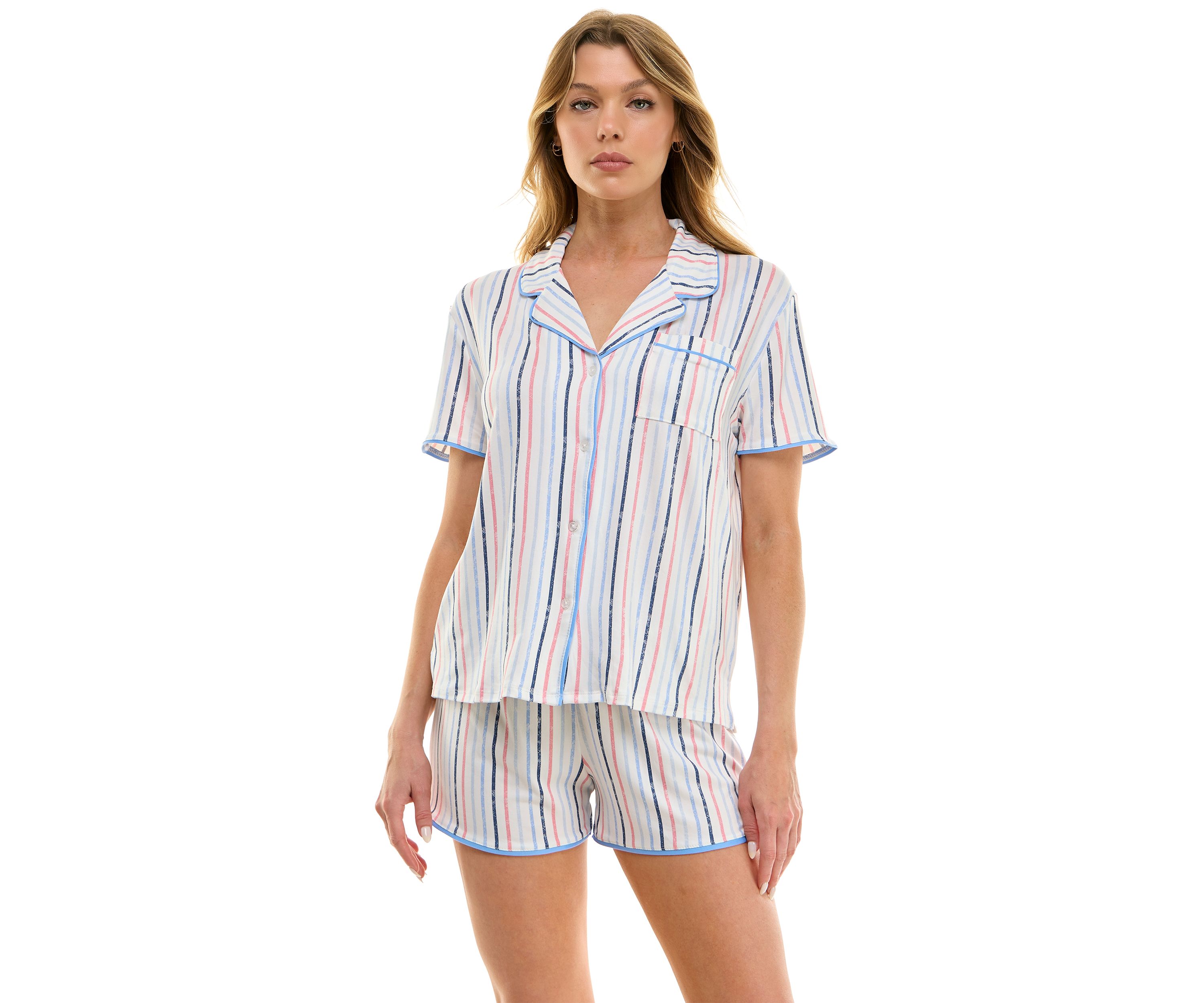 Womens Short Sleeve Notch Boxer Pajama Set